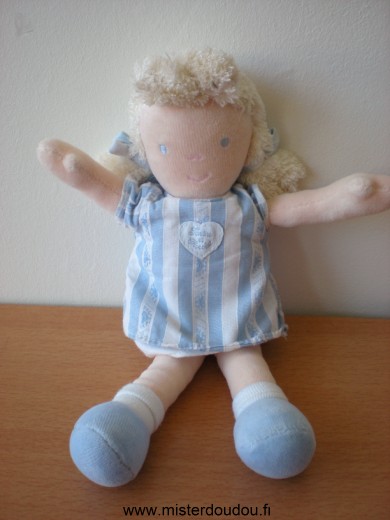 Doudou Poupée Tartine et chocolat Bleu blanc 