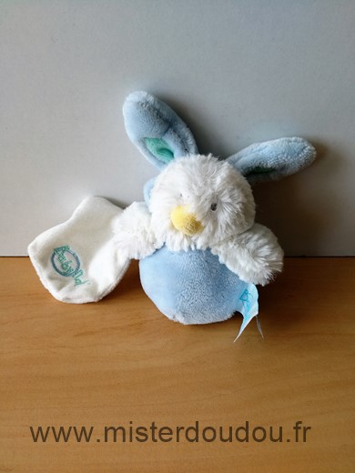 Doudou Poussin Baby nat Bleu mouchoir blanc capuche lapin 