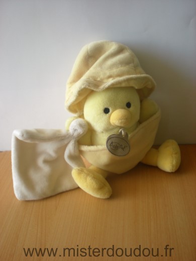 Doudou Poussin Baby nat Jaune coquille mouchoir 