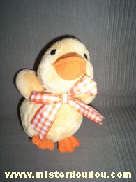 Doudou Poussin Emc Jaune orange Canard ou poussin, avec noeud à carreaux orange et blanc