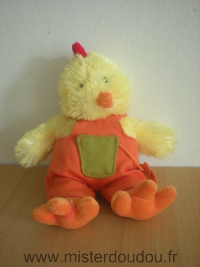 Doudou Poussin Gipsy Jaune salopette orange 