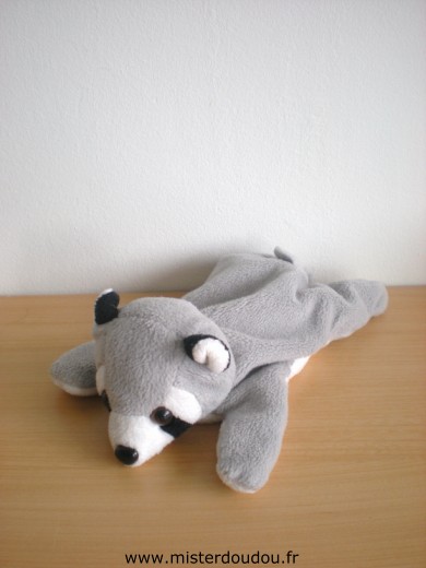 Doudou Raton laveur 0 Gris noir blanc Deux traces feutre jaune sous le ventre