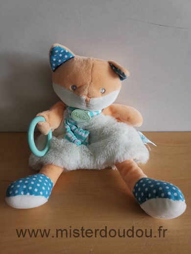 Doudou Renard Baby nat Orange blanc bleu anneau les poupis 