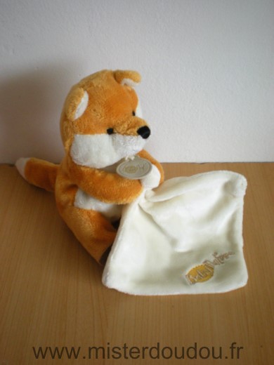 Doudou Renard Baby nat Orange blanc mouchoir blanc 