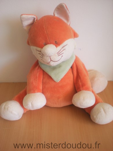 Doudou Renard Noukie s Orange foulard vert Grand modele