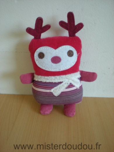 Doudou Renne Bout chou Rouge raye 