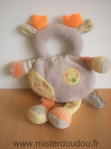 Doudou Renne Doudou et compagnie Gris jaune orange les bouilles brod je touche du bois 