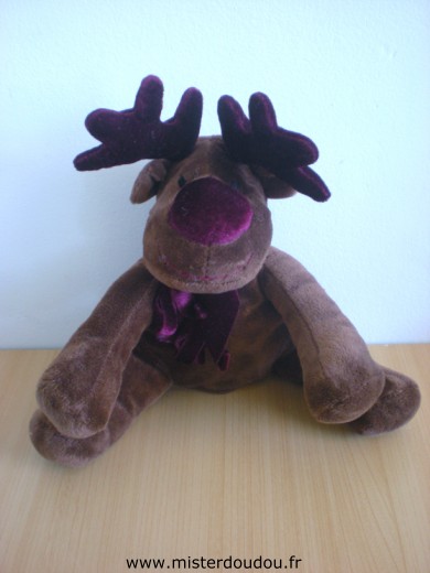 Doudou Renne France loisirs Marron bordeau 