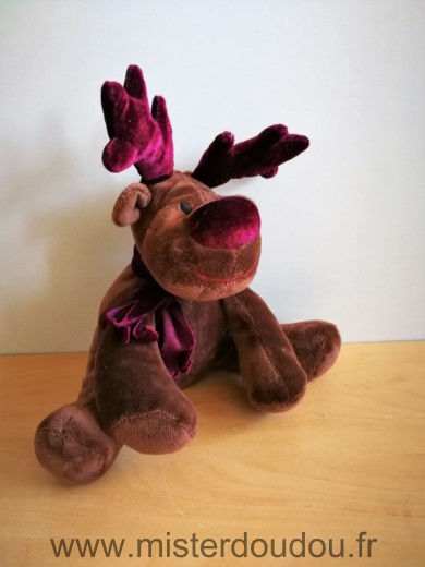 Doudou Renne France loisirs Marron violet 