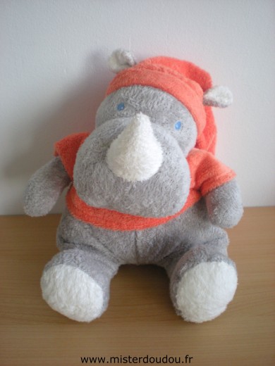 Doudou Rhinocéros Ajena Gris tshirt orange bonnet orange 