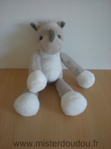 Doudou Rhinocéros Peluches du monde Beige blanc 