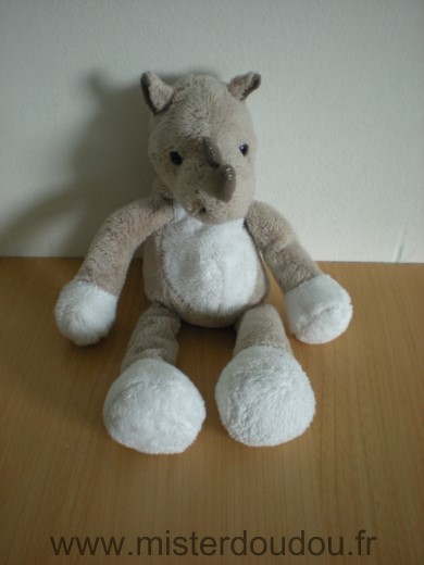 Doudou Rhinocéros - marque non connue - Beige blanc 