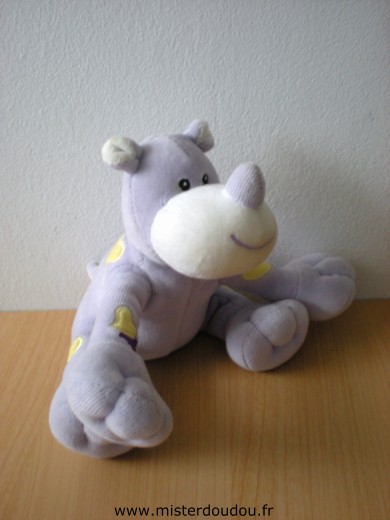 Doudou Rhinocéros - marque non connue - Mauve coeurs violet jaune 