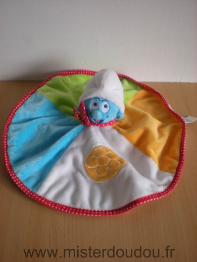 Doudou Schtroumpf Jemini Bleu vert jaune blanc fleur 