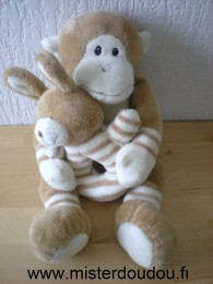 Doudou Singe Ajena Singe avec hochet lapin beige et écru 