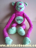 Doudou Singe Animal alley Rose fushia vert brodé bratty Scratch sous les mains et les pieds