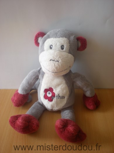 Doudou Singe Arthur et lola Gris bordeau fleur arthur 