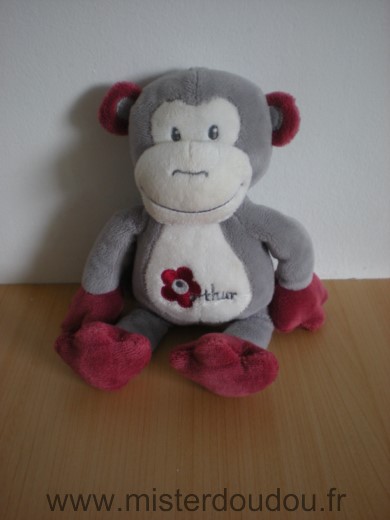 Doudou Singe Arthur et lola Gris boredeau fleur arthur 