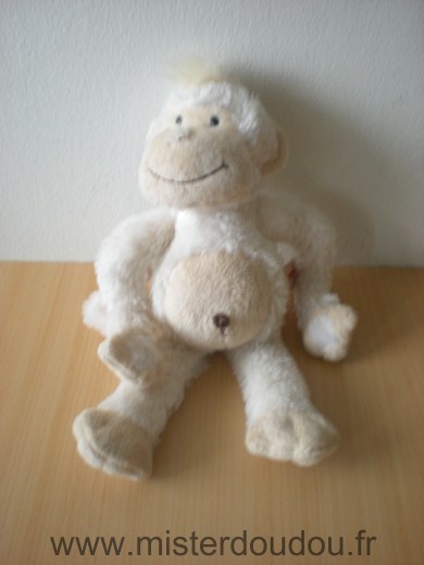 Doudou Singe Gipsy Blanc beige Cri du singe quand on appuie sur son ventre