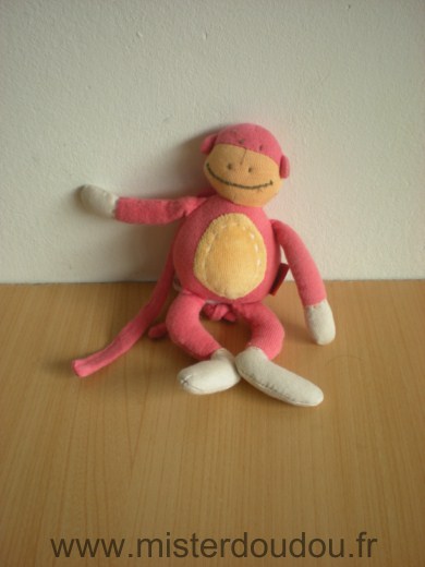 Doudou Singe Jacadi Rose jaune Mini doudou