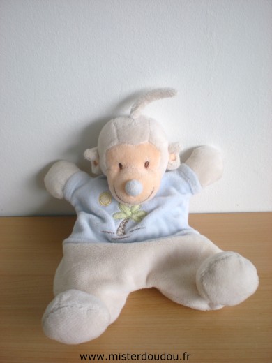 Doudou Singe Jollybaby Beige bleu Semi plat