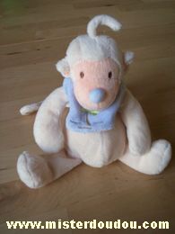 Doudou Singe Jollybaby Beige tshirt bleu nez bleu 