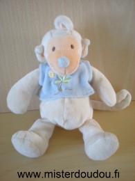 Doudou Singe Jollybaby Beige tshirt bleu palmier vert 