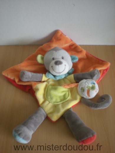 Doudou Singe Kiabi baby Orange jaune gris 