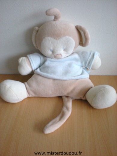 Doudou Singe Kimbaloo Beige tshirt bleu 