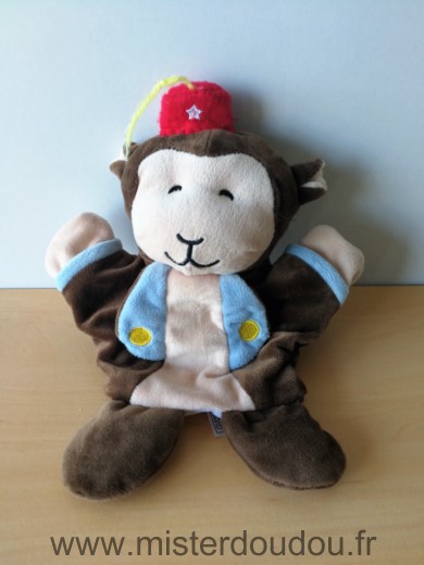 Doudou Singe Maisons du monde Marron beige chapeau rouge 