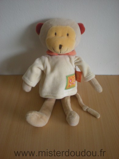 Doudou Singe Moulin roty Tshirt ecru orange, les loustics 