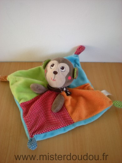 Doudou Singe Nicotoy Bleu orange rouge vert 