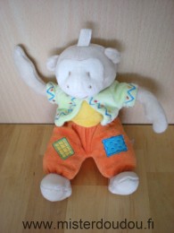 Doudou Singe Sucre d orge Jaune orange gilet vert 