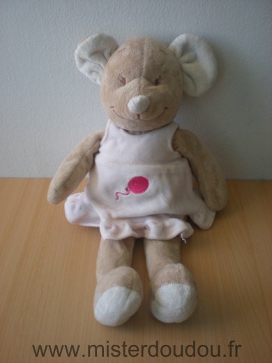 Doudou Souris 0 Beige robe rose motif ballon 