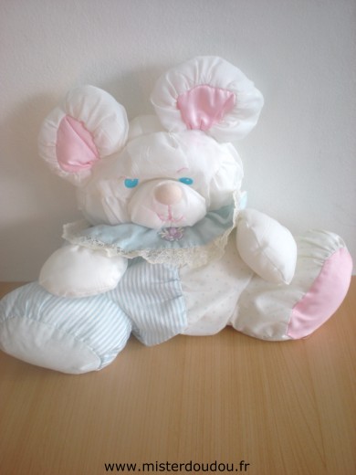 Doudou Souris 0 Blanc rose bleu 