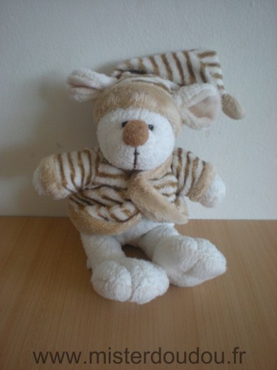 Doudou Souris 0 Ecru veste rayée ecru marron 