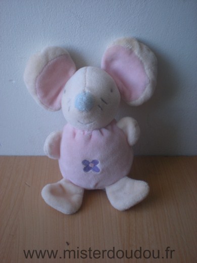 Doudou Souris Ajena Rose fleur mauve 