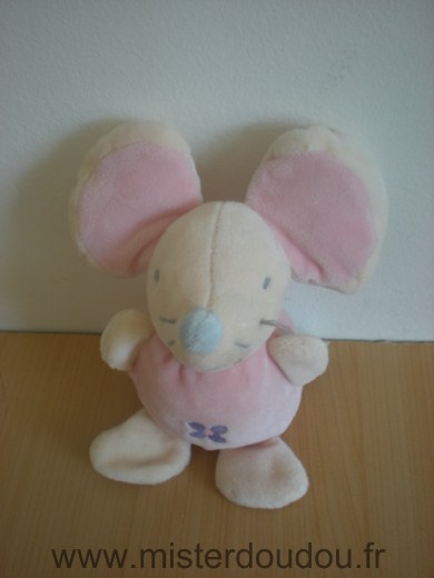 Doudou Souris Ajena Rose fleur mauve 