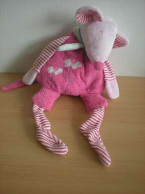 Doudou Souris Aloha Rose motifs fleurs 