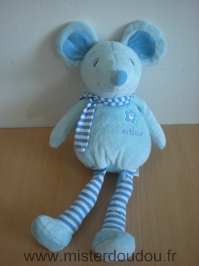 Doudou Souris Arthur et lola Arthur bleu Oreilles font bruit de papier froissé