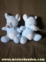 Doudou Souris Auchan Bleu clair blanc Souris qui dort ; lot de deux .