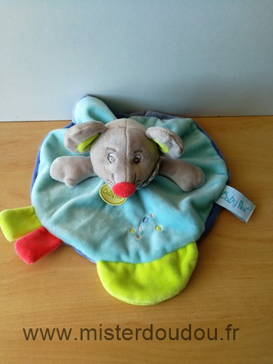 Doudou Souris Baby nat Bleu vert gris marceau 