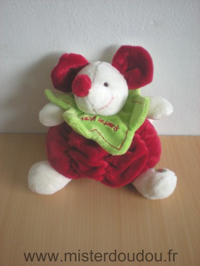 Doudou Souris Baby nat Rouge vert blanc fraise la souris 