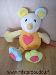 Doudou Souris Baby sun Orange jaune vert bleu coeur rouge 