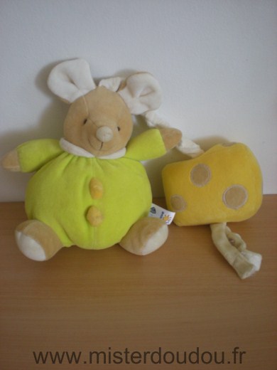 Doudou Souris Baby sun Vert anis et fromage jaune 