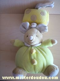 Doudou Souris Baby sun Vert fromage jaune Ficelle sous le fromage décousue