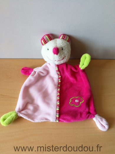 Doudou Souris Babyclub Rose blanc vert fleur 