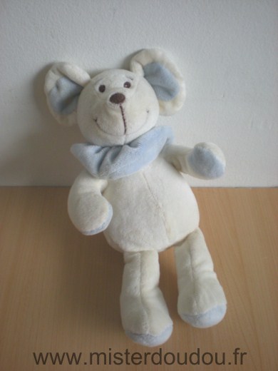 Doudou Souris Bambia Ecru bleu 