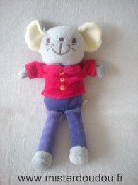 Doudou Souris Bergere de france Gris violet pull rouge 