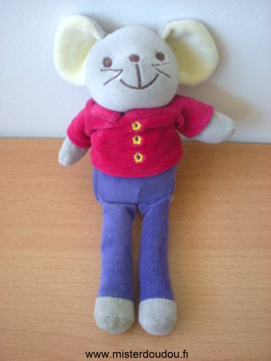 Doudou Souris Bergere de france Violet gris pull rouge 